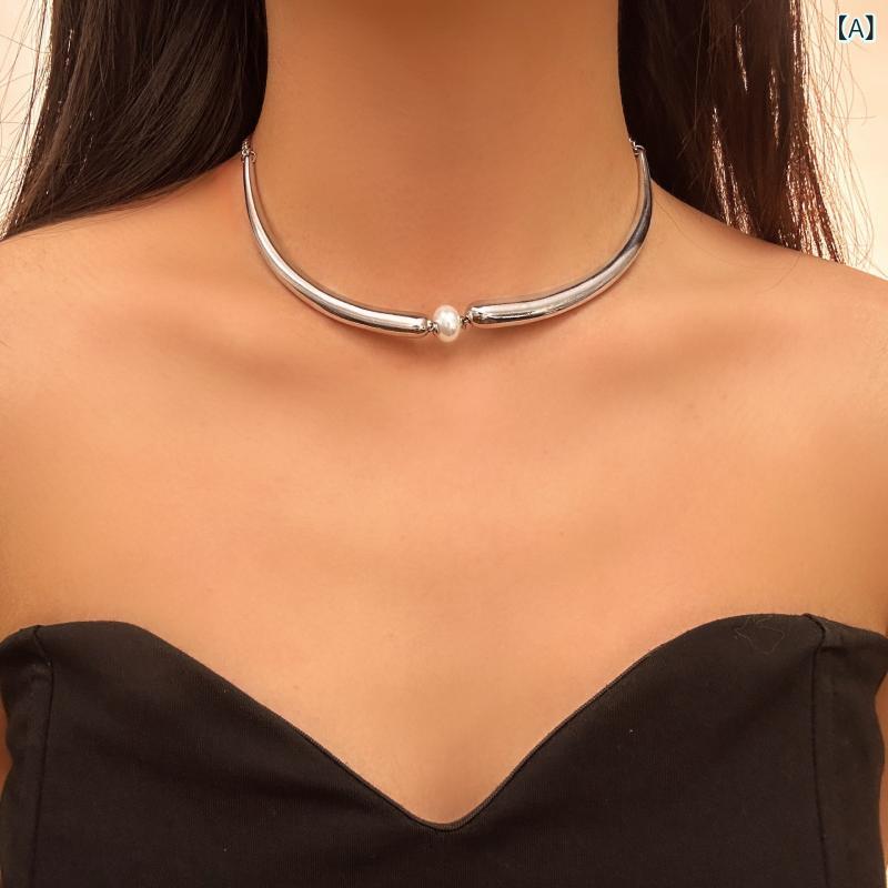 ネックレス レディース パール 鎖骨 ショート ライトラグジュアリー 高級感 個性派 シンプル 万能 デイリーユース 合金製 エレガント