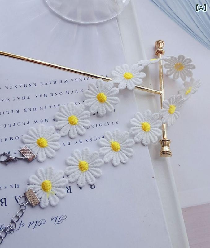 ネックレス レディース デイジー フラワー チョーカー 鎖骨チェーン おしゃれ 万能 レース素材 ハンドメイド 韓国ファッション フェミニン カジュアル 普段使い