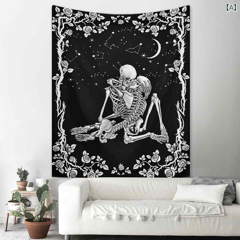 タペストリー モノクロ ホラー スカル ハロウィン 壁掛け ウォールデコレーション 部屋 装飾 寝室 リビング ポリエステル製 長方形