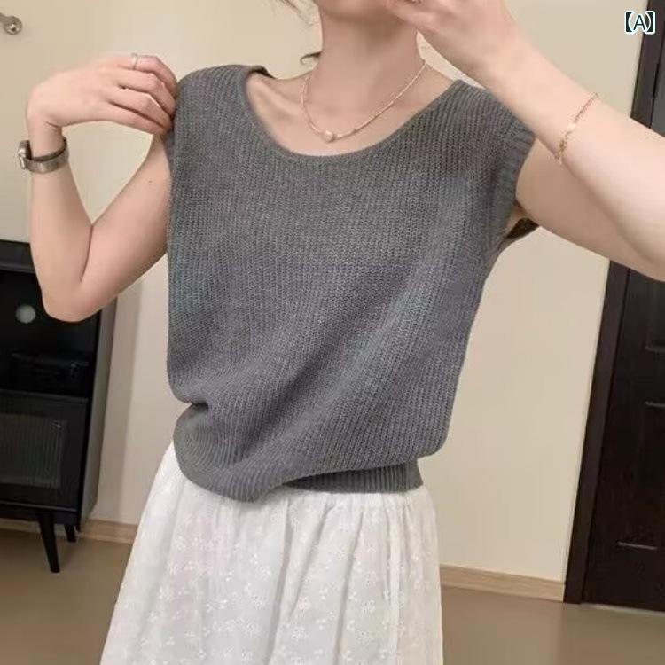 ニットトップス レディース 女性用 韓国系 カジュアル 上品 クルーネック プルオーバー 接触冷感 薄手 ..