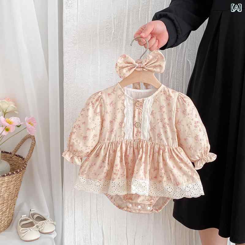樂天商城 - ロンパース 女の子 長袖 ベビー服 綿100% コットン かわいい プリンセス ドレス風 ワンピース 姉妹コーデ 春秋 韓流 カバーオール