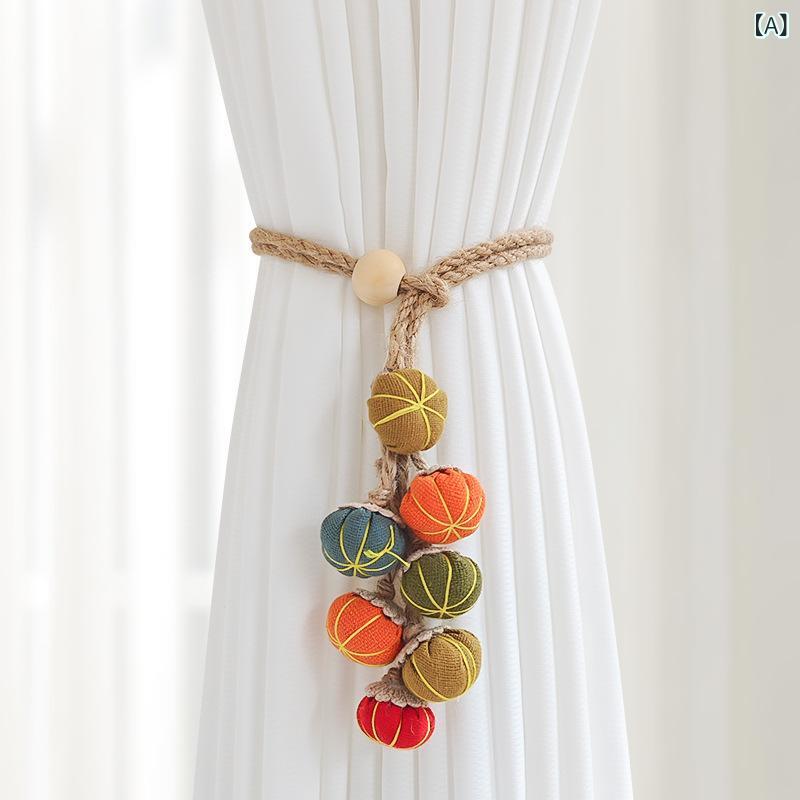 カーテンタッセル かわいい 布製 麻ひも ボール キャラクター カボチャモチーフ おしゃれ 飾り 留め具 インテリア雑貨 シンプルモダン 多色展開