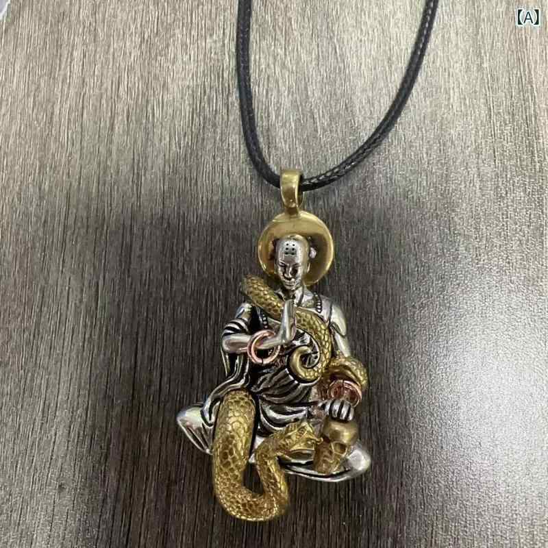 ネックレス 男女兼用 レトロ ヴィンテージ 民族風 エスニック 本命仏 守護神 ペンダント 銅製 アンティーク加工 個性的 おしゃれ 普段使い アート風