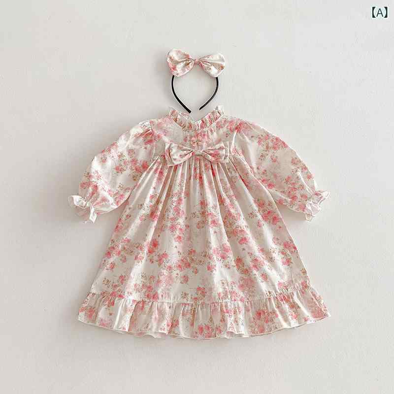 Coverall - ワンピース 女の子 子供服 キッズ 長袖 プリンセスドレス かわいい キュート ふんわり フレア 綿 コットン 柔らかい 肌触り良い 春秋 フォーマル お出かけ