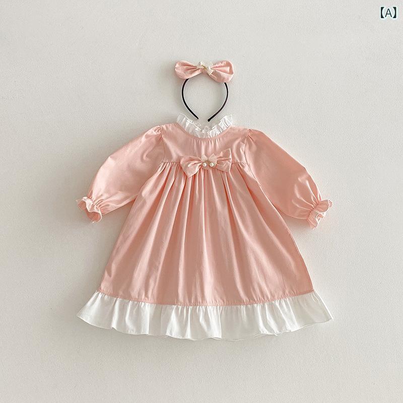 ワンピース 女の子 子供服 プリンセスドレス 長袖 ピンク リボン かわいい 綿100% ふんわり 柔らかい ..