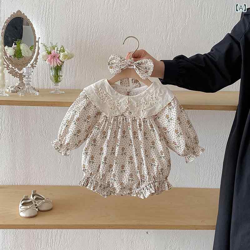 ベビー服 女の子 ロンパース カバーオール ワンピース ドレス 長袖 小花柄 花柄 レ...