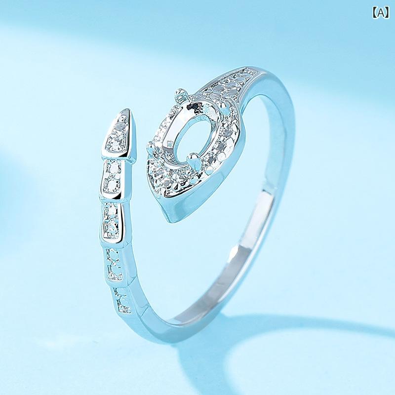 リング レディース フリーサイズ 蛇モチーフ スネーク オーバル型 クリスタル カラーストーン ジルコニア 銅製 アシンメトリー カジュアル フェミニン