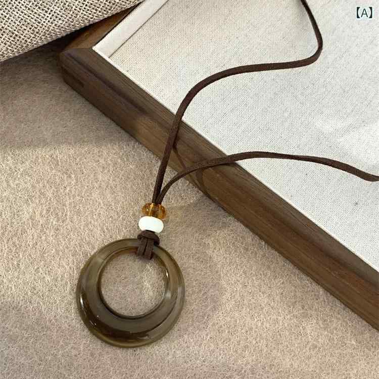 ネックレス レディース オールドマネー風 ブラウン サークル 編み込み コード ロングペンダント シンプル おしゃれ 高級感 上質 個性的 アクセサリー(4)