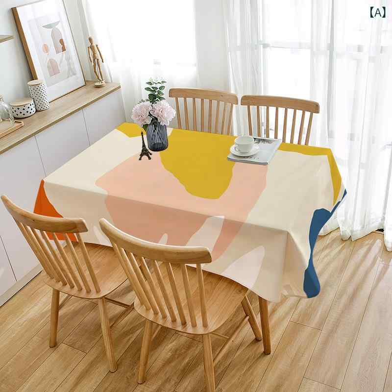 テーブルクロス 北欧風 カラーブロック 防水 防汚 ポリエステル製 長方形 食卓 ダイニング リビング ロ..