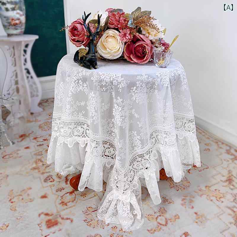 テーブルクロス 円形 長方形 フレンチ カントリースタイル レース柄 ホワイト 無地 上品 おしゃれ 食卓カバー ダイニング リビング カフェ マルチカバー インスタ映え フォトジェニック