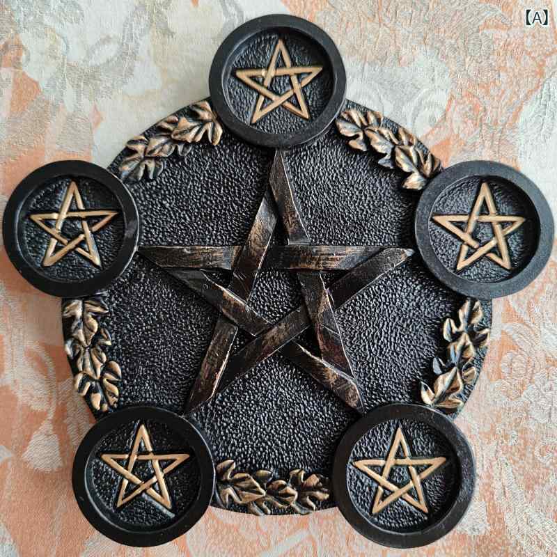 置物 樹脂製台座 五芒星 七星陣 風水アイテム 合成樹脂 室内装飾 インテリア 飾り台 玄関 リビング オ..