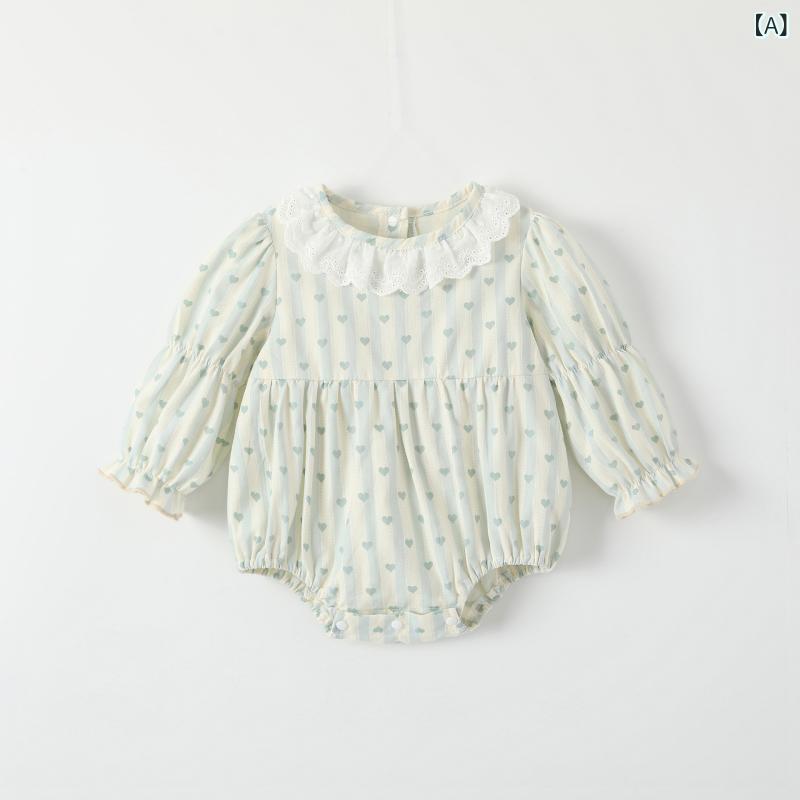 ロンパース ベビー 女の子 新生児 0歳 1歳 赤ちゃん 春秋 秋物 コットン100% ドールカラー フリル襟 長..