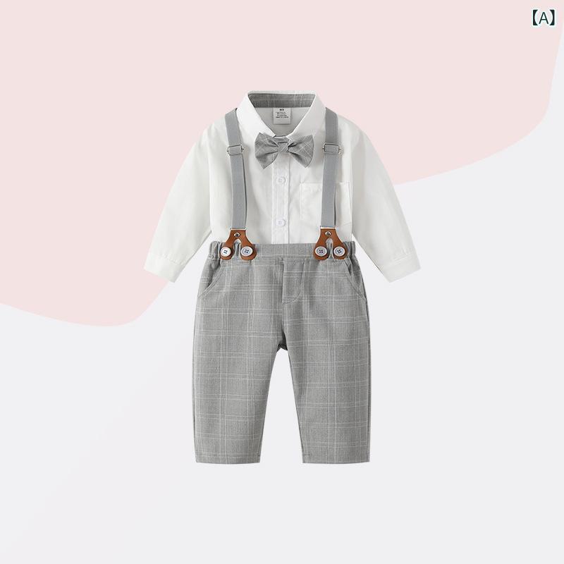 セットアップ 男の子 キッズ 春秋 おしゃれ フォーマル セレモニースーツ ブリティッシュスタイル サロペット パンツ 2点セット 綿100% グレー 長袖 薄手 無地 ソフト加工 シングルボタン