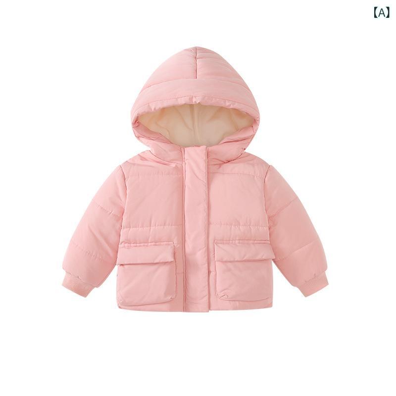 アウター キッズ ベビー 男の子 女の子 冬 裏フリース 中綿 フード付き 暖か 防寒 防風 ポリエステル素材 軽量 ゆったりシルエット 韓国風 カジュアル 普...