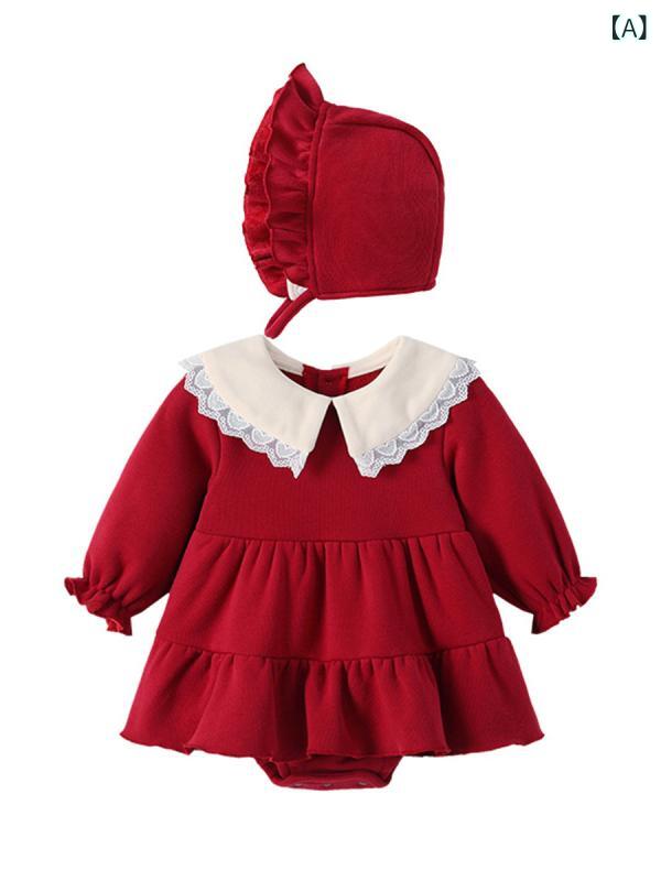 ロンパース ベビー 女の子 新生児 秋冬 厚手 レトロ カバーオール コットン ポリエステル スパンデック..