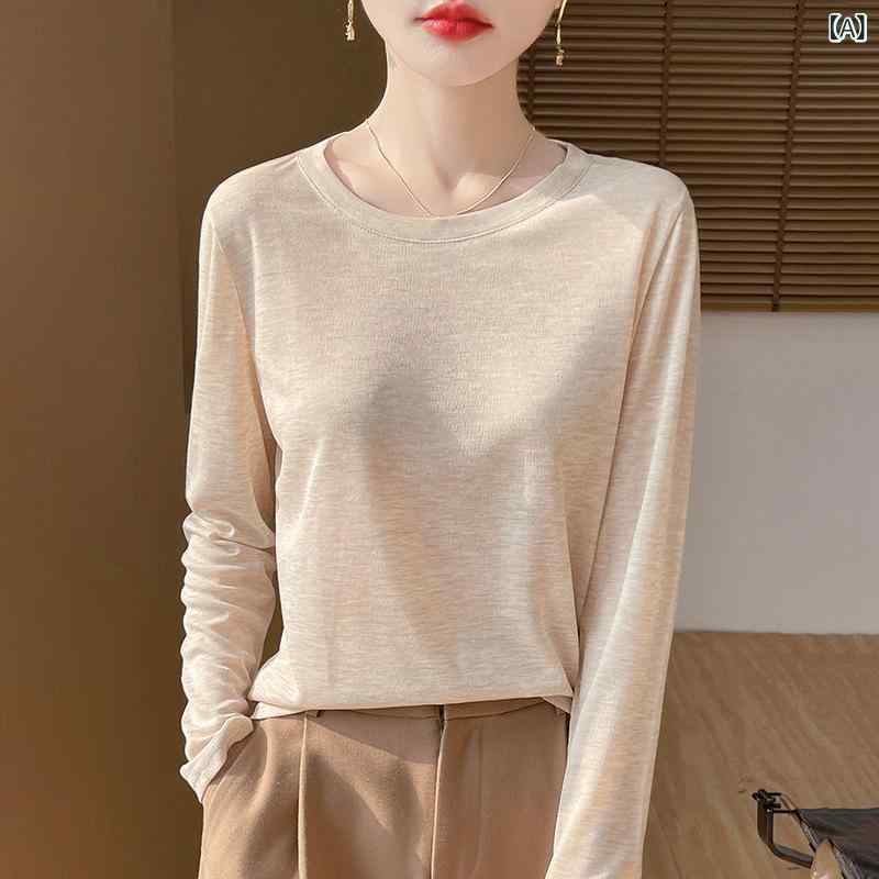 ニット レディース 春夏 ラウンドネック 長袖 薄手 シアー トップス 無地 上品 エレガント 着回し ベーシック プルオーバー ポリエステル 通勤 オフィス インナー 重ね着