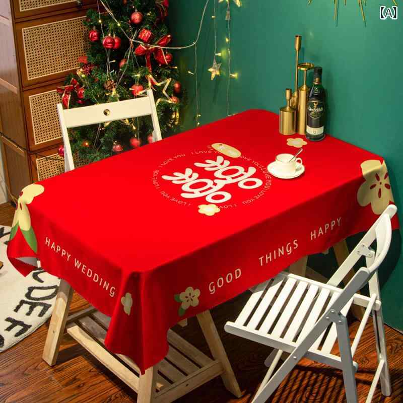 テーブルクロス 結婚式 ウェディング 披露宴 婚約 慶事 お祝い 赤 レッド 防水 撥水 防塵 ダイニング 食卓カバー 新中華風 喜の文字模様 コーヒーテーブル リビングテーブル 長方形 ポリエステル