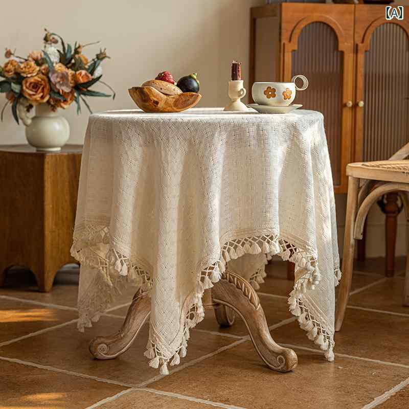 テーブルクロス 円形 ラウンド 和風 フレンチ インスタ風 フリンジ 布製 高級感 モダン ダイニング リ..