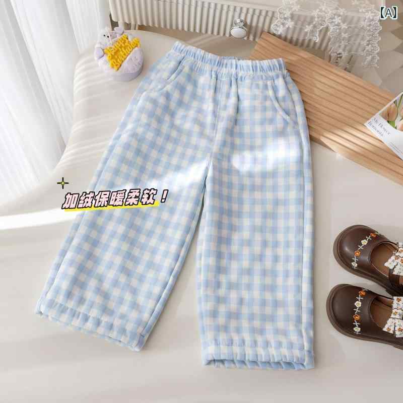 パンツ 女の子 キッズ 女児 秋冬 チェック柄 裏起毛 厚手 綿 ストレート カジュアル 韓国風 おしゃれ ..