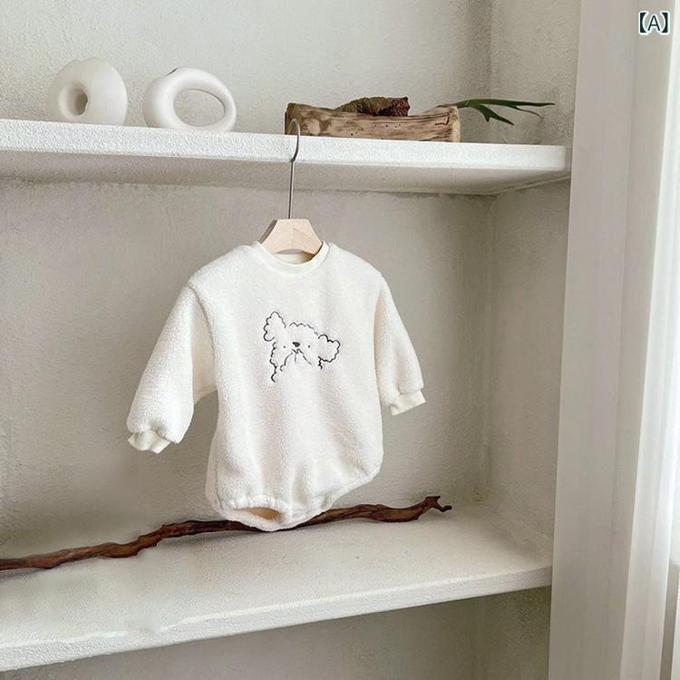 ロンパース ベビー 新生児 男女兼用 秋冬 子羊 刺繍 もこもこ ふわふわ 柔らかい カバーオール 長袖 帽..