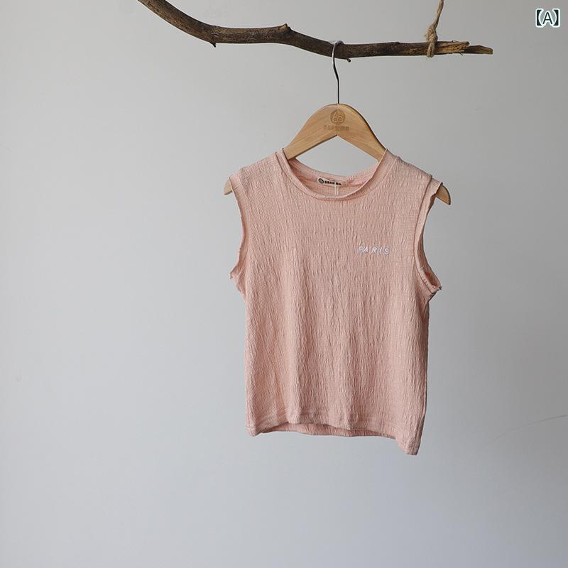 ・対象: 女の子・スタイル: 韓国・カテゴリ: 子供用ニットベスト・対象年齢: 3～8歳・生地加工: 柔軟加工・柄: 文字・主な素材: 綿95%・ネックライン: クルーネック・カラー展開: ピンク、オレンジ・サイズ展開: 90cm、100cm、110cm、120cm、130cm