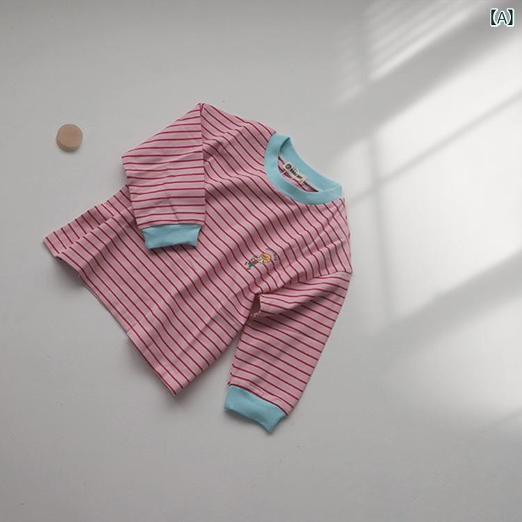 Occidental Goods - 長袖Tシャツ キッズ 女の子 綿95% 吸湿速乾 ボーダー柄 かわいい キャラクタープリント ラウンドネック カジュアル 柔らかい肌触り 普段着 通園 通学 幼児 小学生