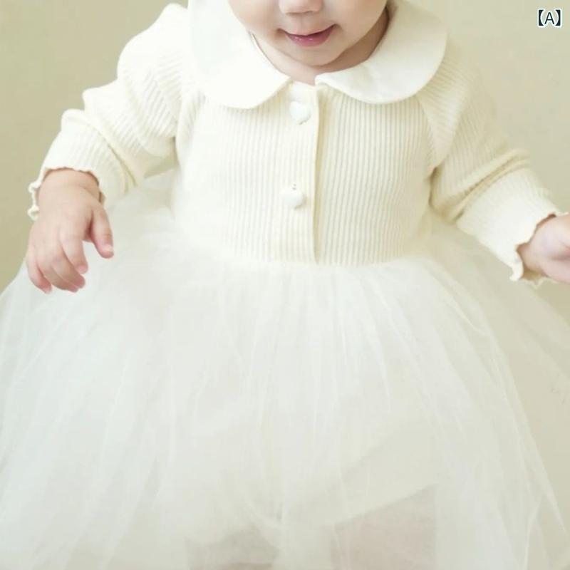 ベビー服 女の子 襟付き リブ コットン チュールスカート付き 長袖 ロンパース カバーオール ワンピー..