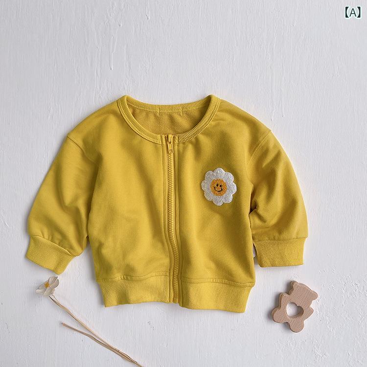 ベビー服 男の子 女の子 韓国風 秋 スウェット カーディガン ひまわり 刺繍 ジップアップ アウター ジャケット 綿 コットン 柔らかい肌触り 通園 お出かけ...