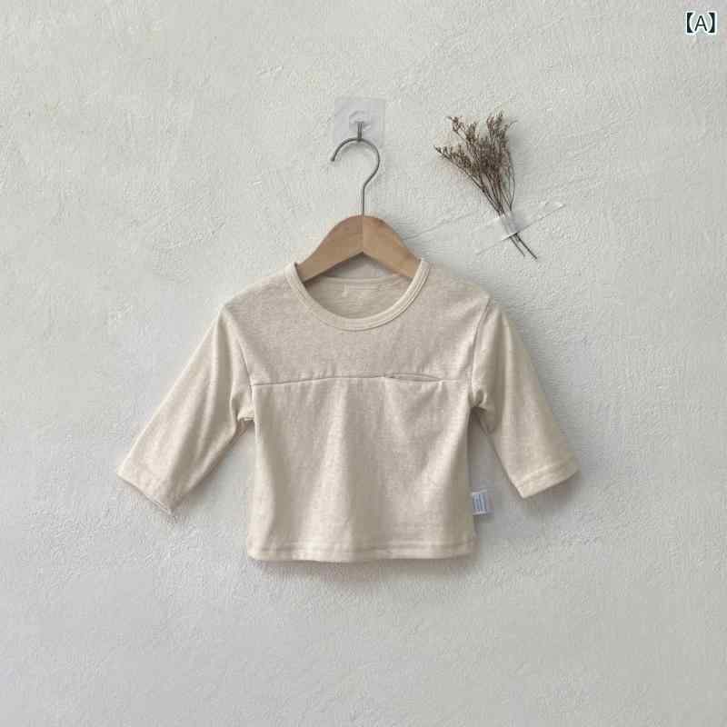 Tシャツ ベビー キッズ 男の子 女の子 男女兼用 長袖 綿 コットン 丸首 クルーネック 吸湿速乾 柔らかい肌触り 無地 シンプル カジュアル 春秋 トップス