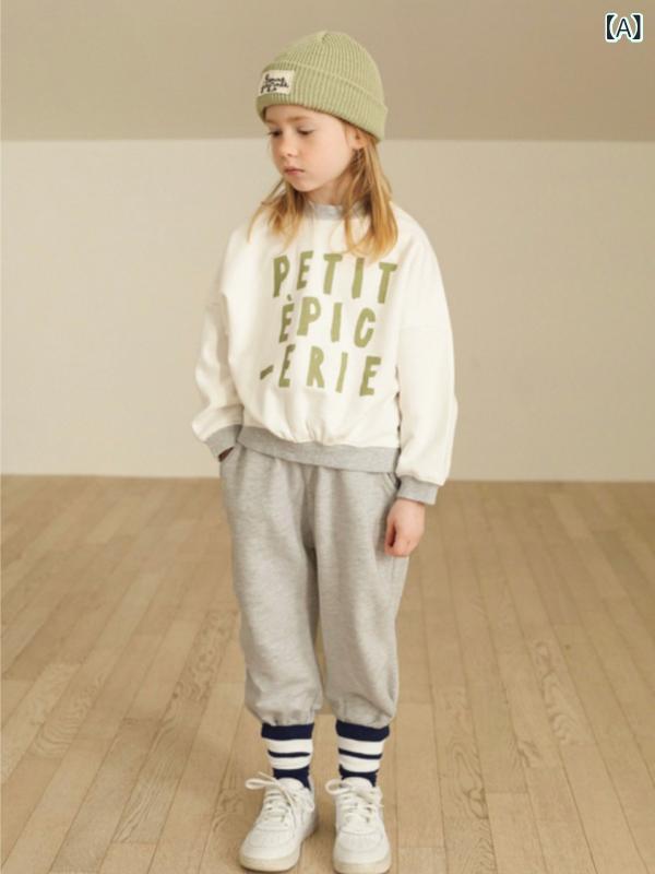 キッズ セットアップ 男女兼用 スウェット トレーナー 英字プリント 長袖 パンツ 上下セット スポーツ..