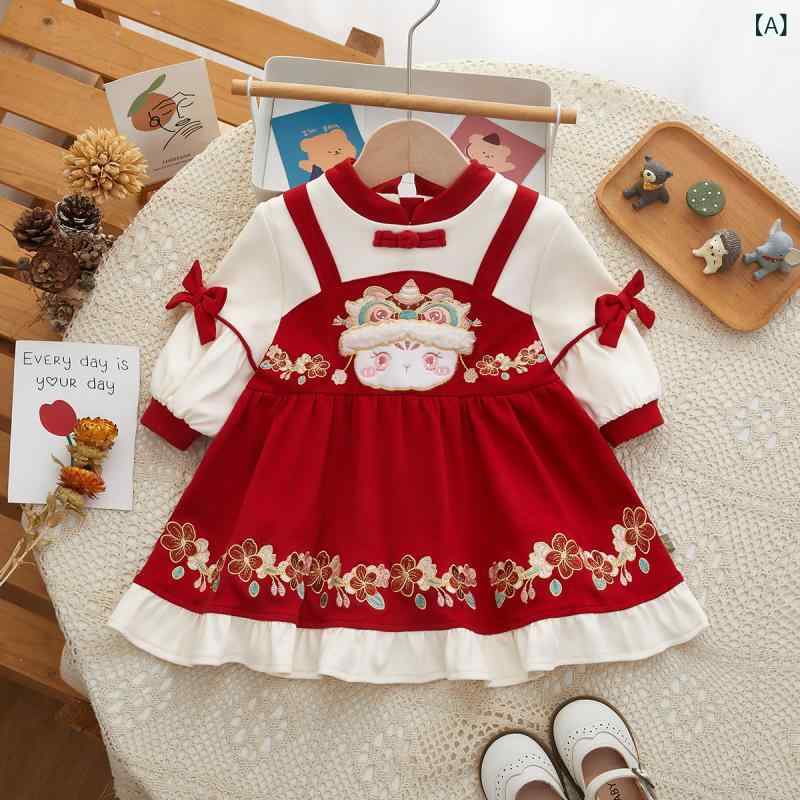 ・スタイル: 中国風・カテゴリ: キッズワンピース・主な素材: ポリエステル・裏地素材: ポリエステル93.1%・性別: 女の子・対象年齢: 1〜3歳・柄: 花柄・袖丈: 長袖・スカート: Aライン・カラー: レッド・身長展開: 73cm、80cm、90cm、100cm、110cm、120cm