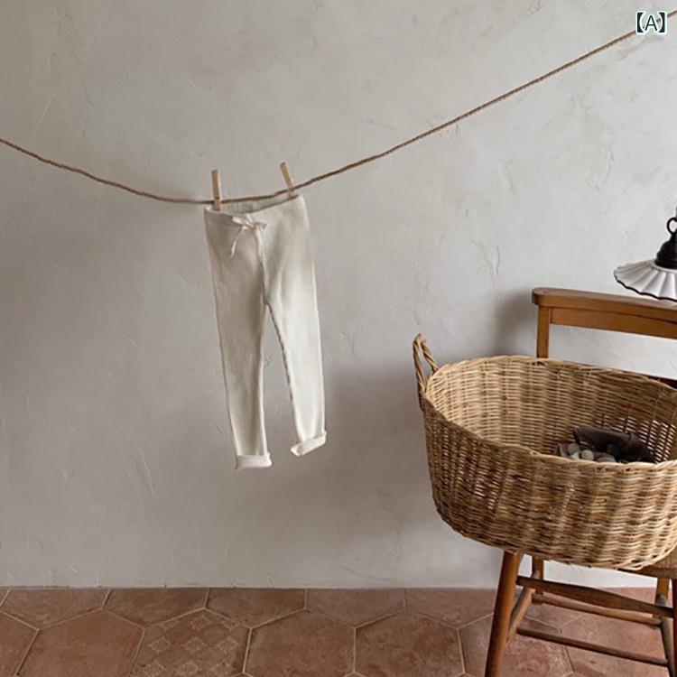 ベビー 女の子 秋 韓国風 リブ タイツ 綿 コットン レギンス ストレッチ 伸縮性 普段使い 快適 無地 ボーダー ボトムス オフホワイト ライトブラウン ダークアプリコット チャコールグレー