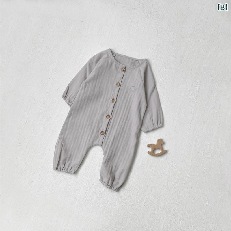 ロンパース ベビー 新生児服 男女兼用 春秋物 コットン 英字刺繍 長袖 前開き ボタ...