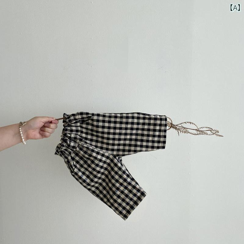 子供服 キッズ ベビー 男女兼用 男の子 女の子 パンツ 春秋 綿 コットン 織り綿 チェック柄 カジュアルロングパンツ 韓国風 柔らかい 普段着 お出かけ ブラック ブラウン ホワイト