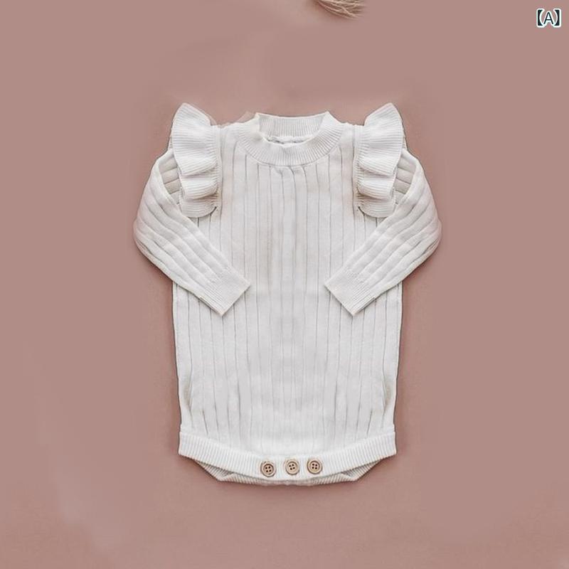 ロンパース ベビー 女の子 春秋 コットン 前開き ボタン 長袖 ニット カバーオール プレオール 男女兼..