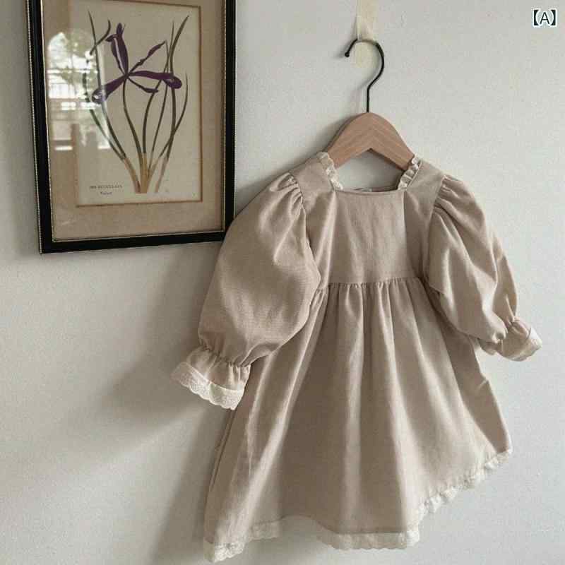 ワンピース ベビー 女児 韓国風 秋冬 コーデュロイ 綿100% プリンセスドレス フリル ボートネック ランタンスリーブ かわいい 無地 グレイベージュ パープル お出かけ 普段使い