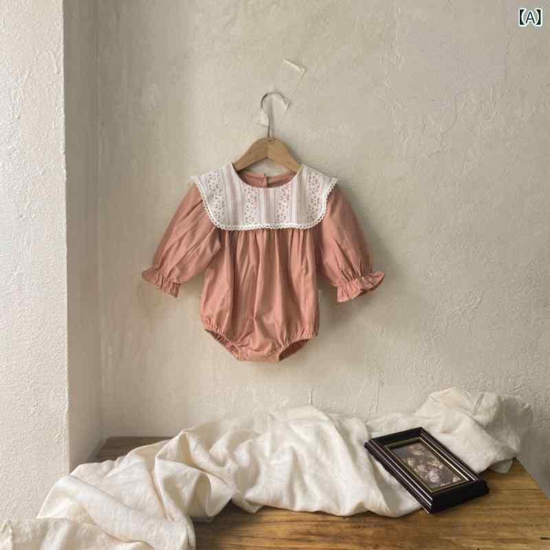 ベビーロンパース 女の子 新生児 カバーオール レース フリル ビッグカラー 長袖 綿100% スイート かわいい 春 秋 赤ちゃん服 肌着 安..