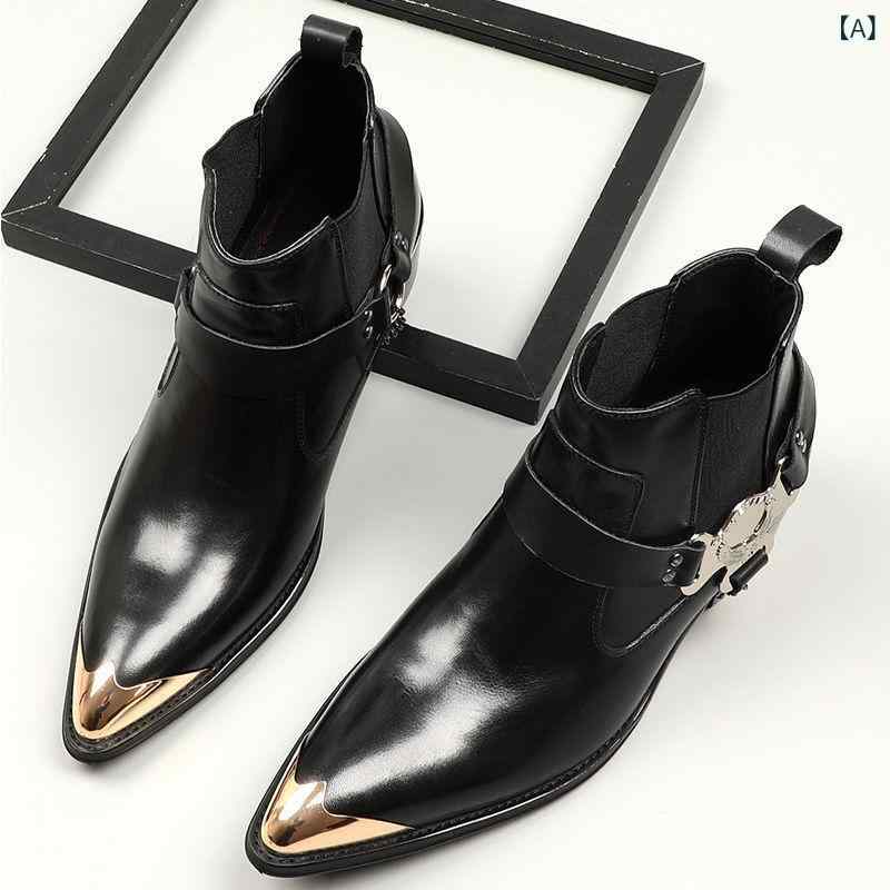 チェルシーブーツ メンズ 男性用 ポインテッドトゥ 本革 牛革 レザー スリッポン アンクル丈 ミドル丈 通気性 ビジネス カジュアル 通勤 英国風 ブラック