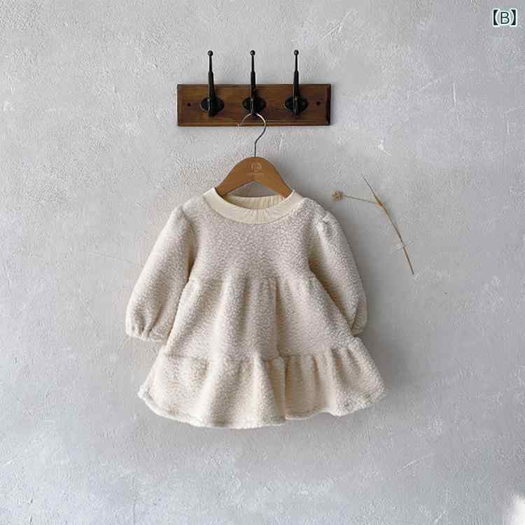 ワンピース 女の子 ベビー キッズ 無地 ミドルネック 切り替え 裏起毛 ボア プリン...