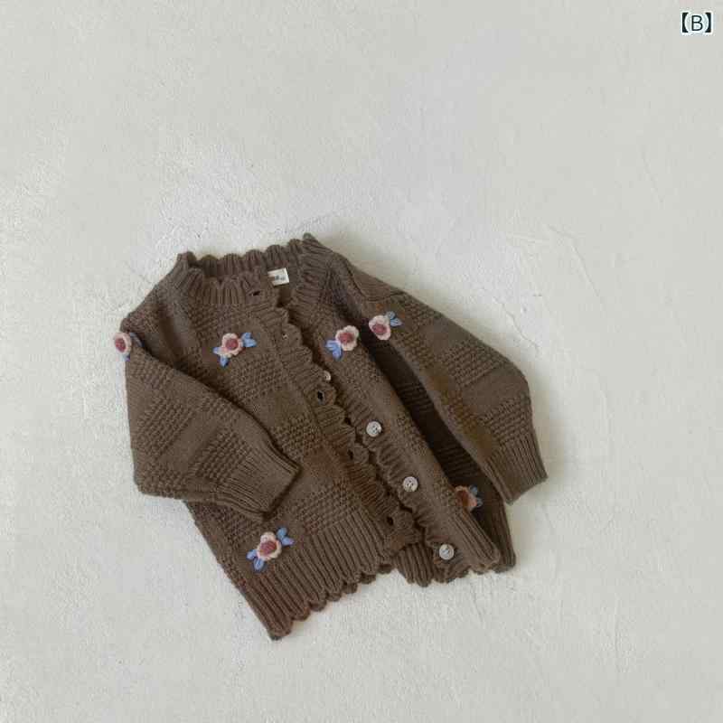 ベビー ユニセックス ハンドメイド かぎ編み 花柄 ニット カーディガン アウター ...