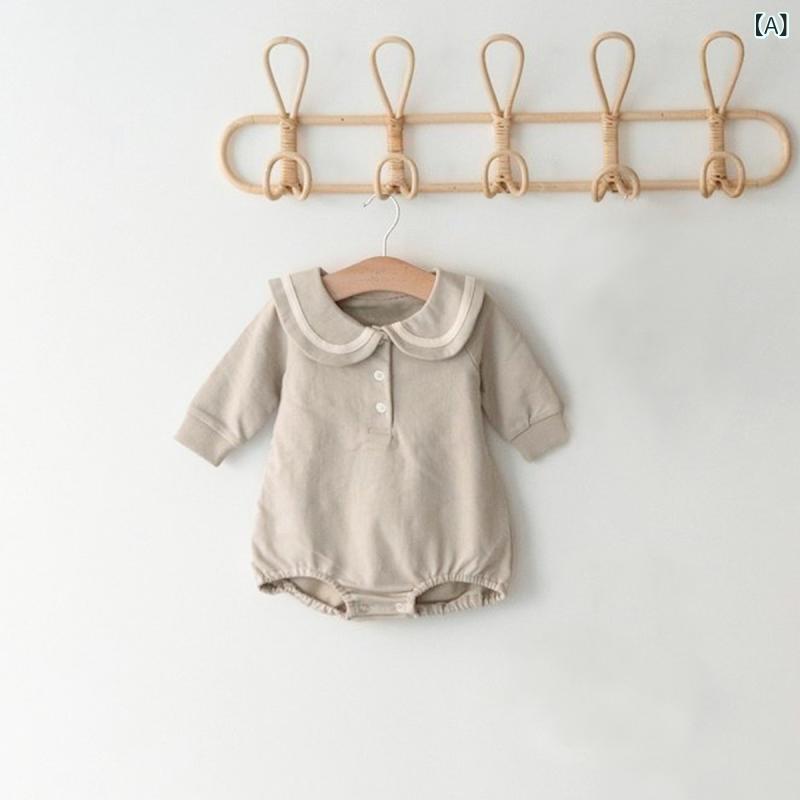 ロンパース ベビー 幼児 男女兼用 スクール風 バイカラー ビッグカラー 三角 長袖 コットン 秋 お出か..