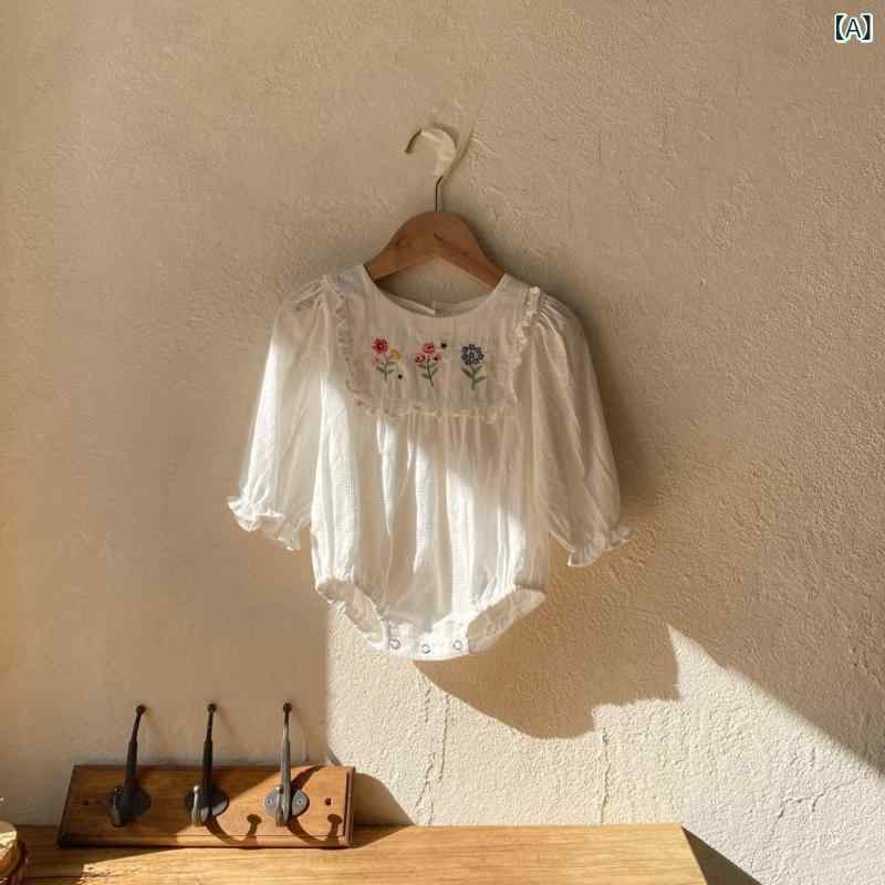 ・カテゴリ: 連身服、ロンパース・対象性別: 女の子・対象年齢層: ベビー・キッズ（1〜3歳、身長80〜100cm）・対象シーズン: 春、夏、秋、冬・スタイル: 韓国・生地: 綿・主な素材: 綿95%・厚さ: 普通・袖丈: 長袖・開閉方式: プルオーバー・カラー展開: ホワイト、ピンク、ホワイト（帽子付き）、ピンク（帽子付き）・対応身長: 66cm、73cm、80cm、90cm・基準: A類