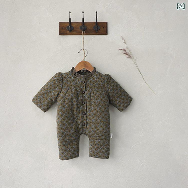 ・カテゴリ: ロンパース・基準: A類・対象年齢: 1〜3歳 (80〜100cm)・性別: 男女兼用・袖丈: 長袖・厚さ: 厚手・主な素材: 綿95%・留め具: シングルボタン・スタイル: 韓国・カラー展開: ダークイエローグリーン・サイズ展開: 66, フリー