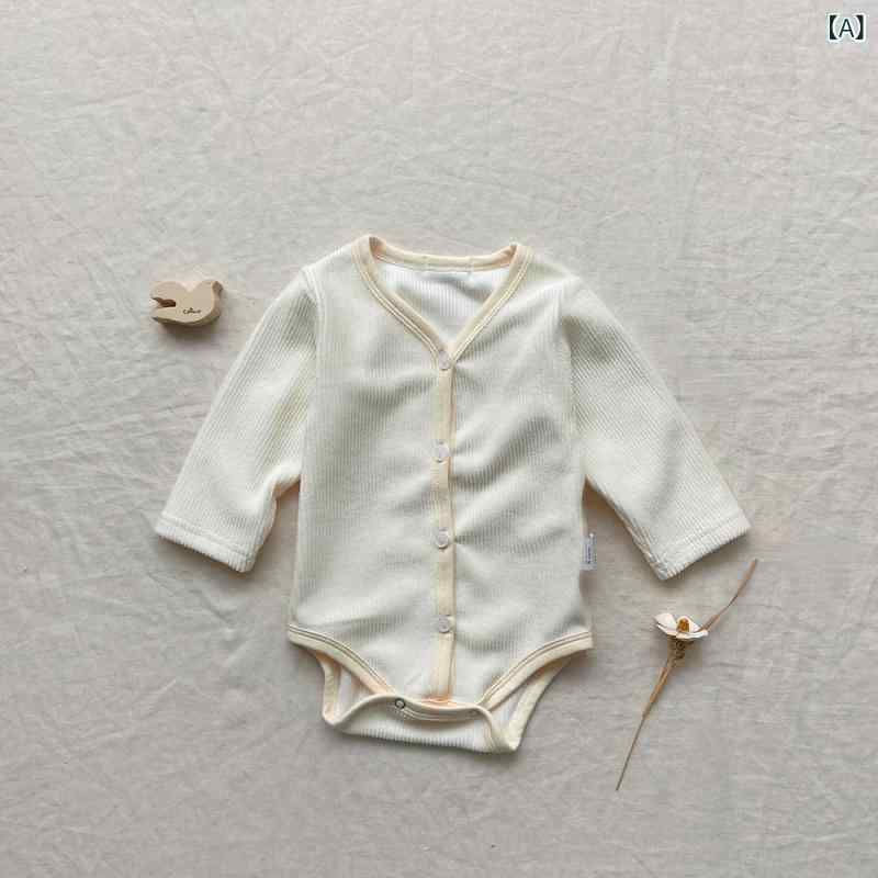 ロンパース 男女兼用 ベビー キッズ 春秋 コーデュロイ コットン ポリエステル 前開き スナップボタン ..