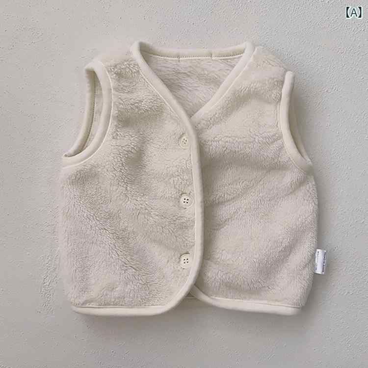 ベスト ベビー キッズ ユニセックス 前開き シングルボタン フリース ボア もこもこ ポリエステル 無地..