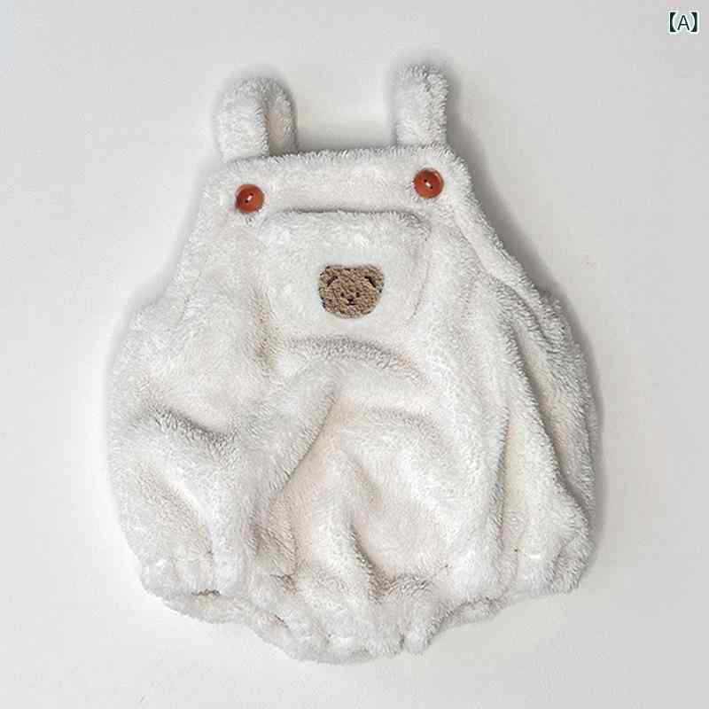 ロンパース ベビー 新生児 秋冬 もこもこ フリース くま耳 ベスト サロペット風 ノースリーブ 男女兼用..