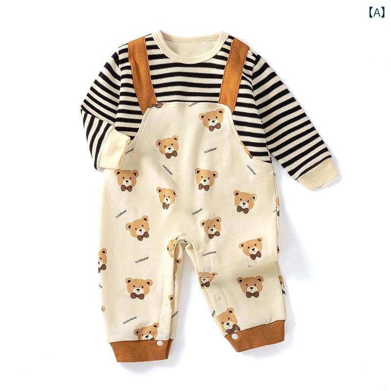 ロンパース 男の子 ベビー 新生児 コットン 綿素材 長袖 カバーオール クマ柄 総柄 プルオーバー 春秋 普段着 部屋着 ルームウェア スポーティ カジュアル かわいい 出産祝い ギフト プレゼント