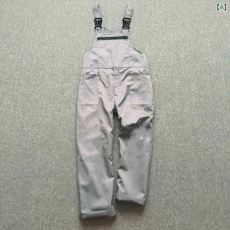 サロペット 男女兼用 学生向け トレンド 韓国風 多機能ポケット ゆったり ルーズシルエット レトロ ヴ..