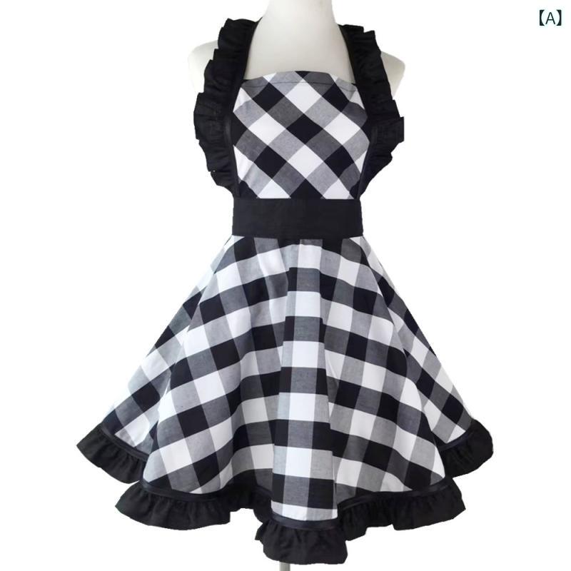 エプロン レディース 女性用 レトロ チェック柄 コットン 綿 柔らか 快適 通気性 キッチン 料理 家事 作業着 防汚 汚れ防止 カフェ 花屋 ネイルサロン 保育士 春夏秋 おしゃれ