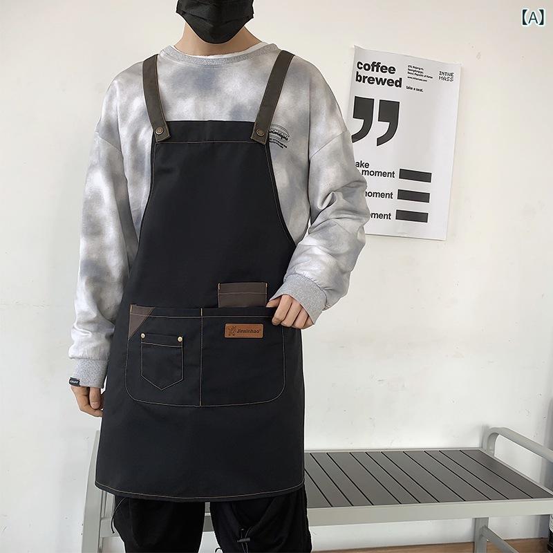 エプロン レディース メンズ 男女兼用 厨房 キッチン カフェ 飲食店 ベーカリー ネイルサロン スーパーマーケット 作業用 業務用 ユニフォーム 丈夫 帆布 キャンバス素材 防汚 撥水加工 韓国風 おしゃれ フリーサイズ